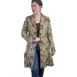 BADGLEY MISCHKA FLORAL BROCADE TAPESTRY MID LENGTH BUTTON DOWN BLAZER JACKET